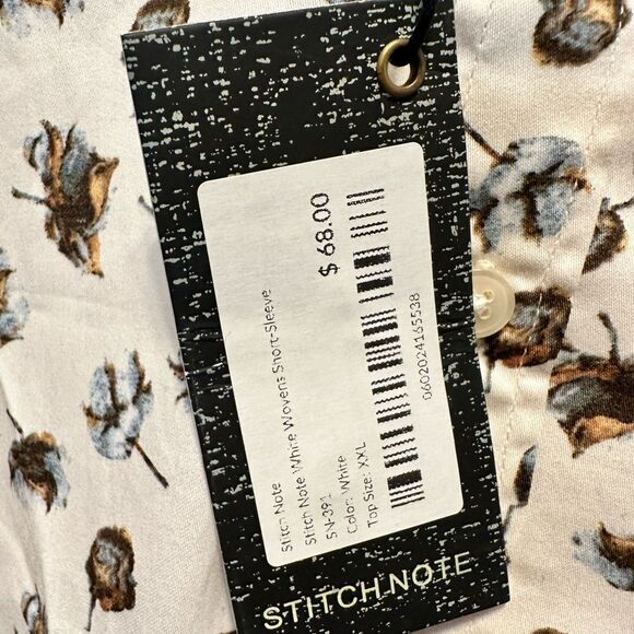 NWT Stitch Note Men's White Woven Button Down Cotton Print Shirt Short Sleeve 2X - Picture 5 of 8